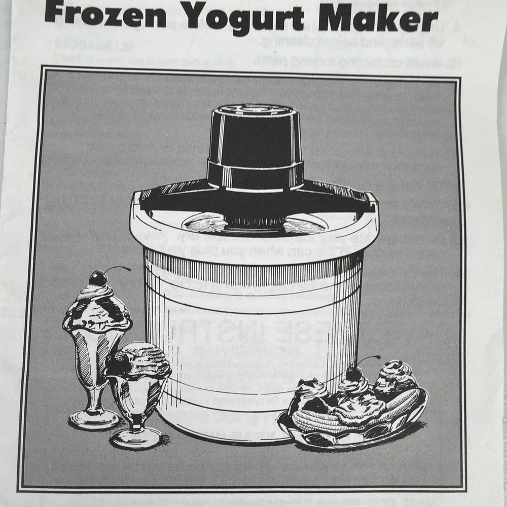 Rival Ice Cream And Frozen Yogurt Maker Instructions And Recipe Booklet All